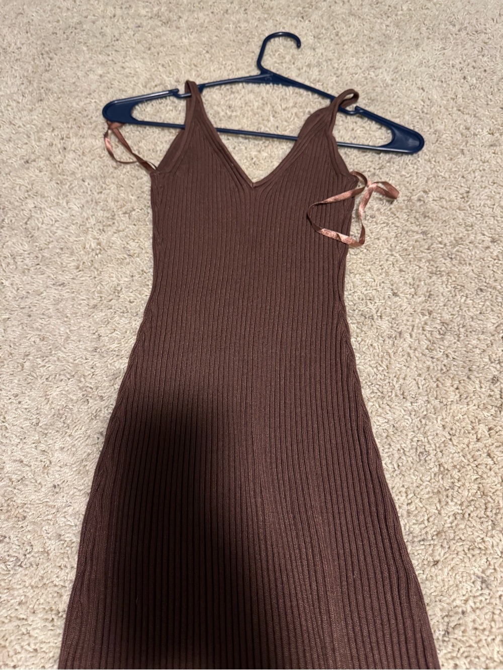 Abercrombie & Fitch Brown Ribbed V-Neck Maxi Dress